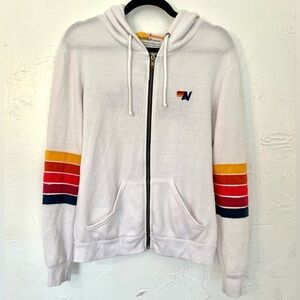 Aviator Nation Malibu 5 Stripe Zip Up Hoodie Jacket Sweatshirt